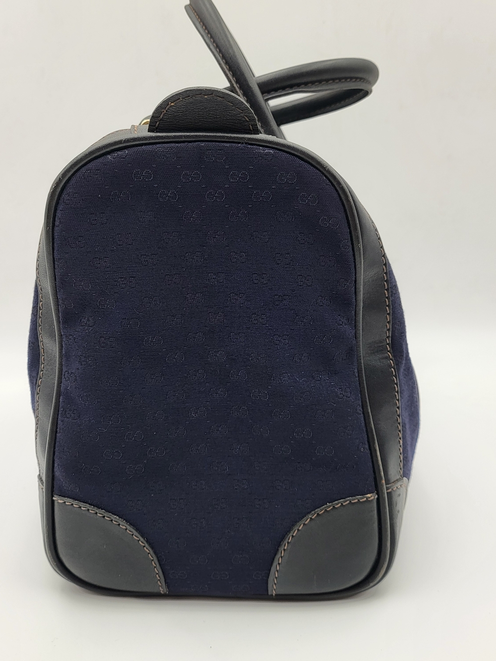 Gucci Vintage Canvas Leather Navy Sherry Line Boston 30 Bag..Auth..w/COA. - Picture 4 of 16
